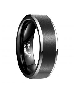 Black Two Tone Tungsten Carbide Brushed Wedding Ring
