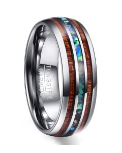 8mm Hawaiian Koa Wood Dome Tungsten Rings Abalone Shell