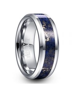 8mm Lapis Lazuli Tungsten Carbide Ring Beveled Edges