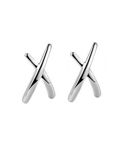 Wholesale 10mm Women 925 Silver White Stud Earrings with X Design