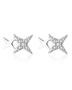 Wholesale 8mm 925 Sterling Silver white Four Star Stud Earrings for Women