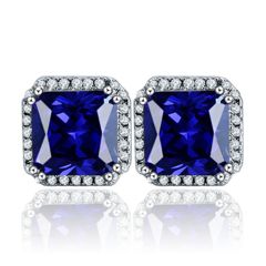 Wholesale Women 925 Sliver stud earrings with Blue and Red Square Cubic Zirconia