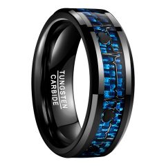 8mm Heartbeat Tungsten Carbide Ring Flat Band Inlaid Carbon Fiber
