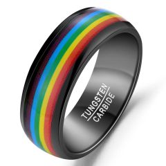 8mm Rainbow Tungsten Carbide Ring Dome Band
