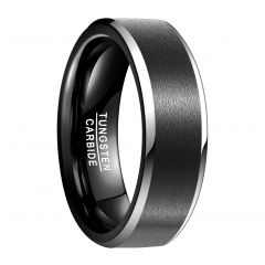 Black Two Tone Tungsten Carbide Brushed Wedding Ring