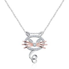  Wholesale 925 Sterling Silver Cat Pendant Necklace Rose Gold Plated