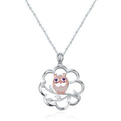 Wholesale 925 Sterling Silver Owl Pendant Necklace Rose Gold Plated