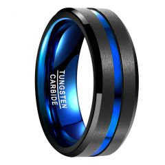 Classic 8mm Tungsten Carbide Wedding Ring Blue Grooved Center