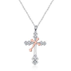 Wholesale 925 Sterling Silver Double Cross Pendant Necklace for Women
