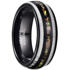 8mm Tungsten Carbide Ring Dome Band Inlaid Deer Antler Opal