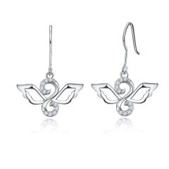Wholesale Women 925 Sterling Silver Angel Wings Hoop Dangle Earrings