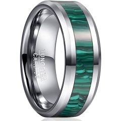 8mm Green Tungsten Carbide Ring Flat Band Inlaid Stone