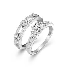 Wholesale Bridal Ring Sets 925 Sterling Silver in White Four Leaf Flower Design