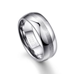 8mm Tungsten Carbide Brushed Ring Flat Band Inlaid