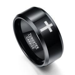 10mm Cross Tungsten Carbide Ring Beveled Band
