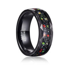 8mm Tungsten Carbide Ring Flat Band Inlaid Opal