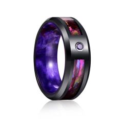 8mm Tungsten Carbide Ring Beveled Band Inlaid Abalone Shell Cubic Zirconia