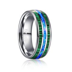 8mm Tungsten Carbide Ring Dome Band Inlaid Malachite Opal