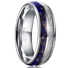 8mm Tungsten Carbide Ring Dome Band Inlaid Lapis Lazuli Imitated Meteorite