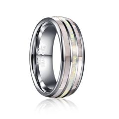 8mm Tungsten Carbide Ring Flat Band Inlaid Mother of Pearl Opal
