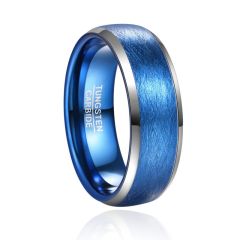 8mm Blue Tungsten Carbide Ring Stepped Band Inlaid