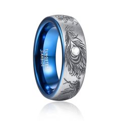 8mm Feather Tungsten Carbide Ring Flat Band Inlaid Cubic Zirconia