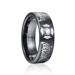 8mm Fire Tungsten Carbide Ring Flat Band Inlaid