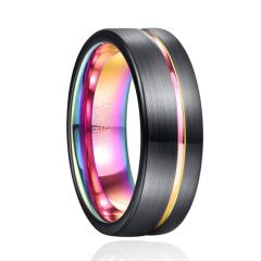 8mm Tungsten Carbide Ring Flat Band Inlaid
