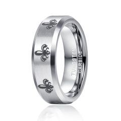 8mm Cross Tungsten Carbide Ring Flat Band Inlaid