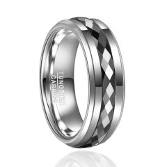 8mm Sliver Tungsten Carbide Ring Flat Band Inlaid
