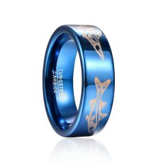 8mm Fish Tungsten Carbide Ring Flat Band Inlaid
