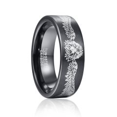 8mm Lion Tungsten Carbide Ring Flat Band Inlaid