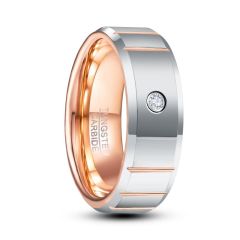 8mm Rose Gold Tungsten Carbide Ring Flat Band Inlaid Cubic Zirconia