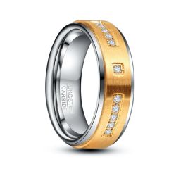 8mm Gold Tungsten Carbide Ring Stepped Band Inlaid