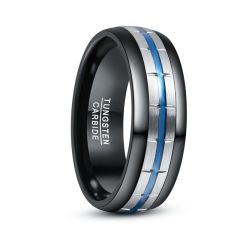 8mm Blue Tungsten Carbide Ring Flat Band Inlaid