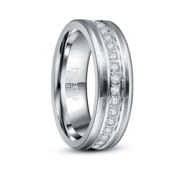 8mm Sliver Tungsten Carbide Ring Flat Band Inlaid Cubic Zirconia