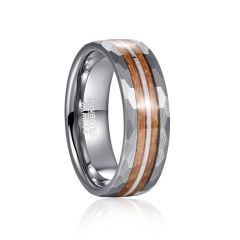 8mm Tungsten Carbide Ring Flat Band Inlaid Deer Antler Koa Wood