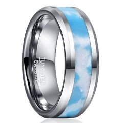 8mm Blue Tungsten Carbide Ring Flat Band Inlaid Stone
