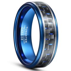 8mm Tungsten Carbide Ring Stepped Band Inlaid Carbon Fiber