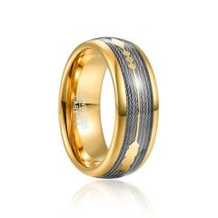 8mm Cable Arrow Tungsten Carbide Ring Flat Band Inlaid