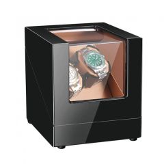 Double Watch Winders Box Wholesale Wood Black with Ultra-Quiet Motor-Black