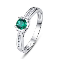 Wholesale 925 Sterling Silver Engagement Ring with Green Emerald Zircon for Women
