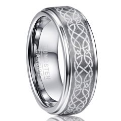 8mm Celtic Knot Tungsten Carbide Ring Stepped Band Inlaid