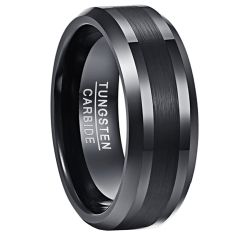 8mm Tungsten Carbide Beveled Ring Beveled Band Inlaid