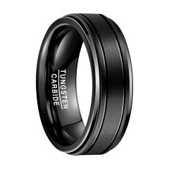8mm Black Tungsten Carbide Ring Stepped Band Inlaid