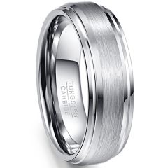 7mm Tungsten Carbide Ring Beveled Band Inlaid