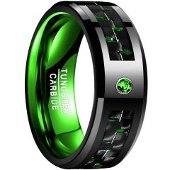 8mm Tungsten Carbide Ring Beveled Band Inlaid Carbon Fiber