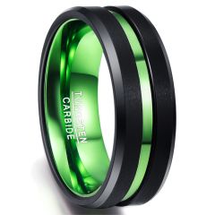 8mm Green Tungsten Carbide Ring Beveled Band