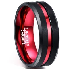8mm Red Tungsten Carbide Ring Beveled Band