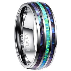 8mm Tungsten Carbide Ring Dome Band Inlaid Abalone Shell Opal